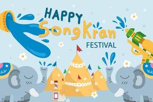 Songkran Festival with all element of Songkran Day with hand lettering. vector