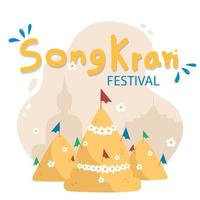 Songkran day, build a pile of sand and buddha on the background. Songkran festival illustration. vector