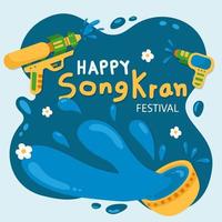 Songkran day, water in bowl water splash and water gun design on blue background. Songkran festival illustration. vector