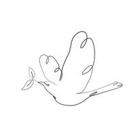 Bird carrying leaves in mouth elegant continues line drawing minimalist artwork vector