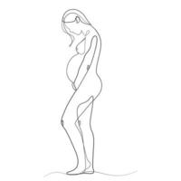 Pregnant woman with her belly elegant continues line drawing minimalist artwork vector