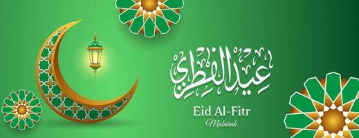 realistic islamic banner background with crescent, mandala, lantern and arabic calligraphy for eid Al-fitr, ramadan kareem, eid al-adha, muharam, etc . religion vector design