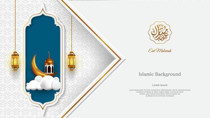 luxury islamic background in white, gold and blue color for eid mubarak or ramadan kareem.islamic vector design