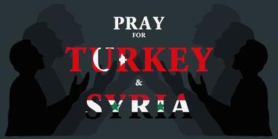 Earthquake in Turkey and Syria. Pray for Turkey and Syria. The central fault line. Help Turkey and Syria. A banner with the names of countries in the coloring of their flags on a dark background. vector