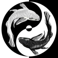 koi idiotas en el yin yang signo. blanco y negro asiático carpa en el símbolo de vida, movimienot, bueno y demonio. asiático fondo, antecedentes diseño con un resumen modelo en oriental estilo con koi pez. vector