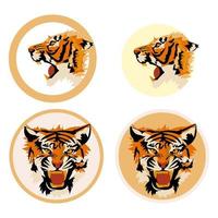 Set in different angles of the tiger's head, vector image isolated on a white background. Icons for the printing house Abstract illustration, simplified spots in layers.