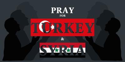 Earthquake in Turkey and Syria. Pray for Turkey and Syria. The central fault line. Help Turkey and Syria. Banner with flags of countries and names on the clearance on a dark background. vector