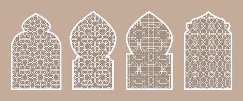 Collection of Islamic windows and arches in the Oriental Ramadan style with a modern design. Texture on the windows. Islam, India, Eastern countries. A set of windows and doorways of different colors vector