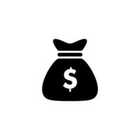 dinero bolso icono o logo o ilustración en negro y blanco vector