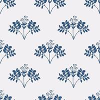 Floral pattern with herbs, leaves and plants. Indigo seamless print. vector