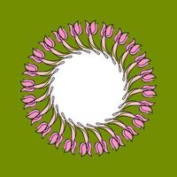 Tulips frame. Flowers border. Spring ornament circle. Postcard with place for text. vector