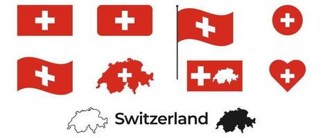 Flag of Switzerland. Silhouette of Switzerland. National symbol. vector