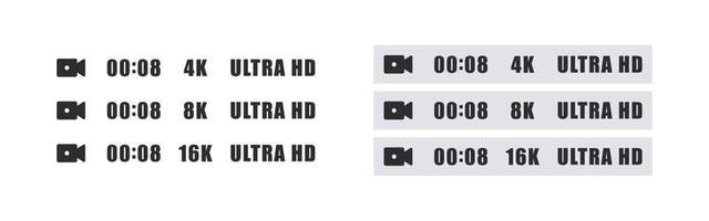 Video resolution icons set. Ultra HD icons. 4k ultra HD, 8k 16k screen resolution badges. Vector illustration