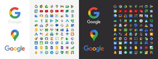 VINNITSA, UKRAINE - FEBRUARY 20, 2023. Google products and programs logos. Big collection of new Google product icons. Vector illustration