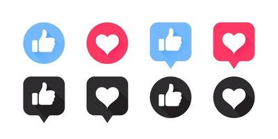 Thumbs and heart icons set. Social media functional icons. Vector images
