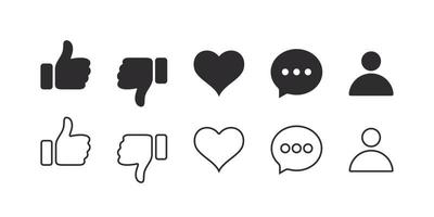 Like, comment, heart and user icons. Social media functional icons. Vector images