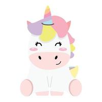 linda unicornio contento personaje diseño dibujos animados vector