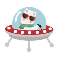 Cute alpaca in spaceship cartoon vector