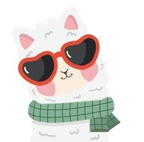 Sweet lama alpaca head with glasses vector