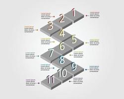 square timeline chart template for infographic for presentation for 11 element vector