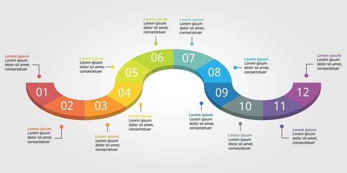 timeline curve chart template for infographic for presentation for 12 element vector