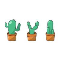 Tres mano dibujo cactus en ollas vector