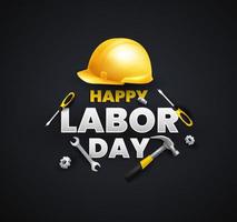 contento labor día con amarillo casco y herramientas vector