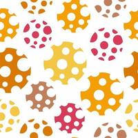 Dots and circles. Abstract shapes. Orange, yellow, pink, red, brown colors. Shapes like cartoon cheese. Wrapping paper, print, textile, fabric. vector