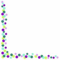 Confetti stars. Violet, blue, green colors. Empty space for text. Frame or border. Square shape. White background vector