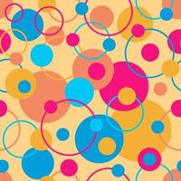 Abstract seamless pattern with dots and circles. Pastel colors. Pink, orange, blue, yellow. Light orange or yellow background. Wrapping paper, textile, print, fabric. vector