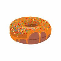 Vector donut with orange chocolate or glaze. Donut icon. Sweet dessert. Fast food. Food object icon concept isolated. Glazed round cake.
