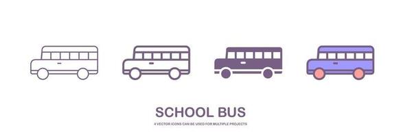 Four different styles of school bus vector icons that can be used for many projects, like web design, app etc. which is isolated on a white background.