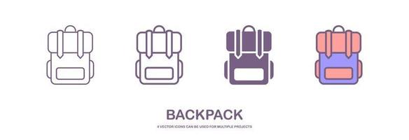 Big set school backpack, sport and travel bag different shape flat icon isolated on white background vector