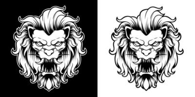 Ilustración de logotipo de cabeza de león blanco y negro vector