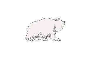 One single line drawing of big grizzly bear vector illustration. Protected species national park conservation. Safari zoo concept. Modern continuous line graphic draw design