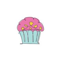 dibujo de una sola línea continua de la etiqueta del logotipo de la tienda en línea de pastel de muffin horneado estilizado. concepto de pastelería emblema. ilustración de vector de diseño de dibujo de una línea moderna para cafetería, tienda o servicio de entrega de alimentos