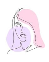 una sola línea de dibujo mujer belleza cara abstracta, peinado, ilustración vectorial de moda. concepto de estilo femenino minimalista bastante sexy para la impresión de camisetas. diseño gráfico de dibujo de línea continua moderna vector