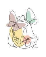 One continuous line drawing sexy woman abstract face with butterfly wings logo. Female portrait minimalist style concept. Cosmetic icon. Dynamic single line draw design vector graphic illustration