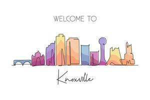 One single line drawing Knoxville city skyline, Tennessee. World historical town landscape. Best holiday destination postcard. Editable stroke trendy continuous line draw design vector illustration