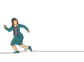 Continuous one line drawing young woman worker running chased by work deadline. Business time management discipline metaphor concept. Single line draw design vector graphic illustration.