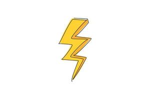 Single continuous line drawing of thunder bolt lightening for electricity company logo label. Power energy up logotype icon concept. Modern one line draw graphic design vector illustration