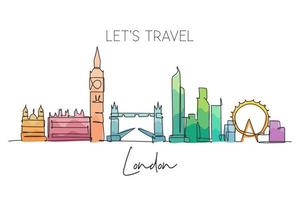 un dibujo de línea continua del horizonte de la ciudad de Londres. hermoso rascacielos de la ciudad. mundo paisaje turismo viajes vacaciones hogar pared decoración cartel impresión concepto. ilustración de vector de diseño de dibujo de una sola línea