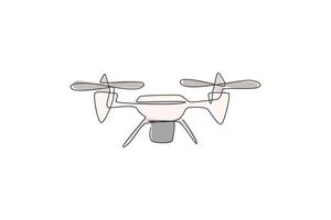 One single line drawing of flying drone airplane, unmanned plane vector graphic illustration. Modern air gadget for videography concept. Modern continuous line draw design