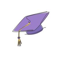 un dibujo de línea continua de la gorra de graduación. concepto de plantilla de icono de elemento de equipo de sombrero de graduación académica. Treandy dibujo de una sola línea diseño gráfico ilustración vectorial vector