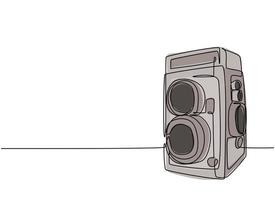 Single continuous line drawing of of old vintage analog twin lens camera medium format. Retro classic photography equipment concept one line graphic draw design vector illustration