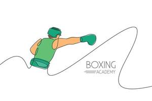 un dibujo de una sola línea de un joven boxeador enérgico practicando la ilustración del vector de acción de golpe. concepto de entrenamiento deportivo combativo. diseño moderno de dibujo de línea continua para la pancarta del campeonato de boxeo