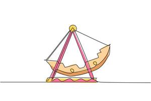 Continuous one line drawing large swing boat in an amusement park driven by an engine in outdoor land. Fun kids play on funfair festival concept. Single line draw design vector graphic illustration.