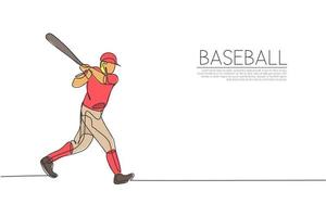 Single continuous line drawing of young agile man baseball player practice to hit the ball. Sport exercise concept. Trendy one line draw design vector graphic illustration for baseball promotion media