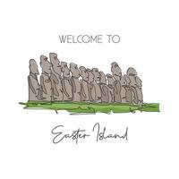 One single line drawing Moai Statue landmark. World famous place in Easter Island. Tourism travel home wall decor poster print postcard concept. Modern continuous line draw design vector illustration