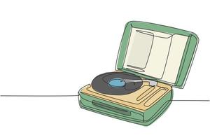 un dibujo de una sola línea de retro antiguo clásico tocadiscos de vinilo tocadiscos de vinilo. Concepto de elemento de reproductor de audio analógico vintage ilustración de vector de diseño gráfico de línea continua